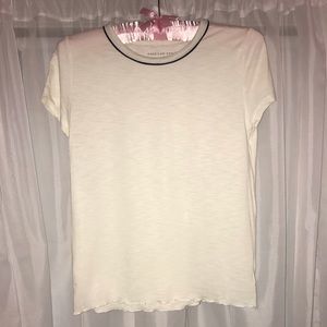 American Eagle White Tee with Black Collar Trim :)